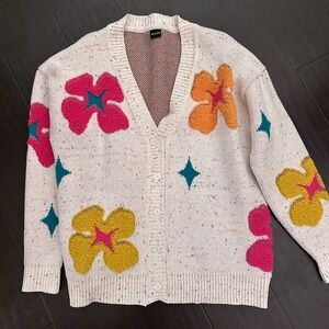 SAACHI Cream Cardigan with Colorful Floral Accents